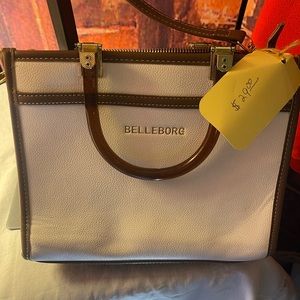 White and brown Belleborg shoulder purse
